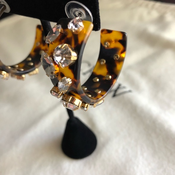 NWT J. Crew tortoise hoops with crystals - Picture 7 of 10